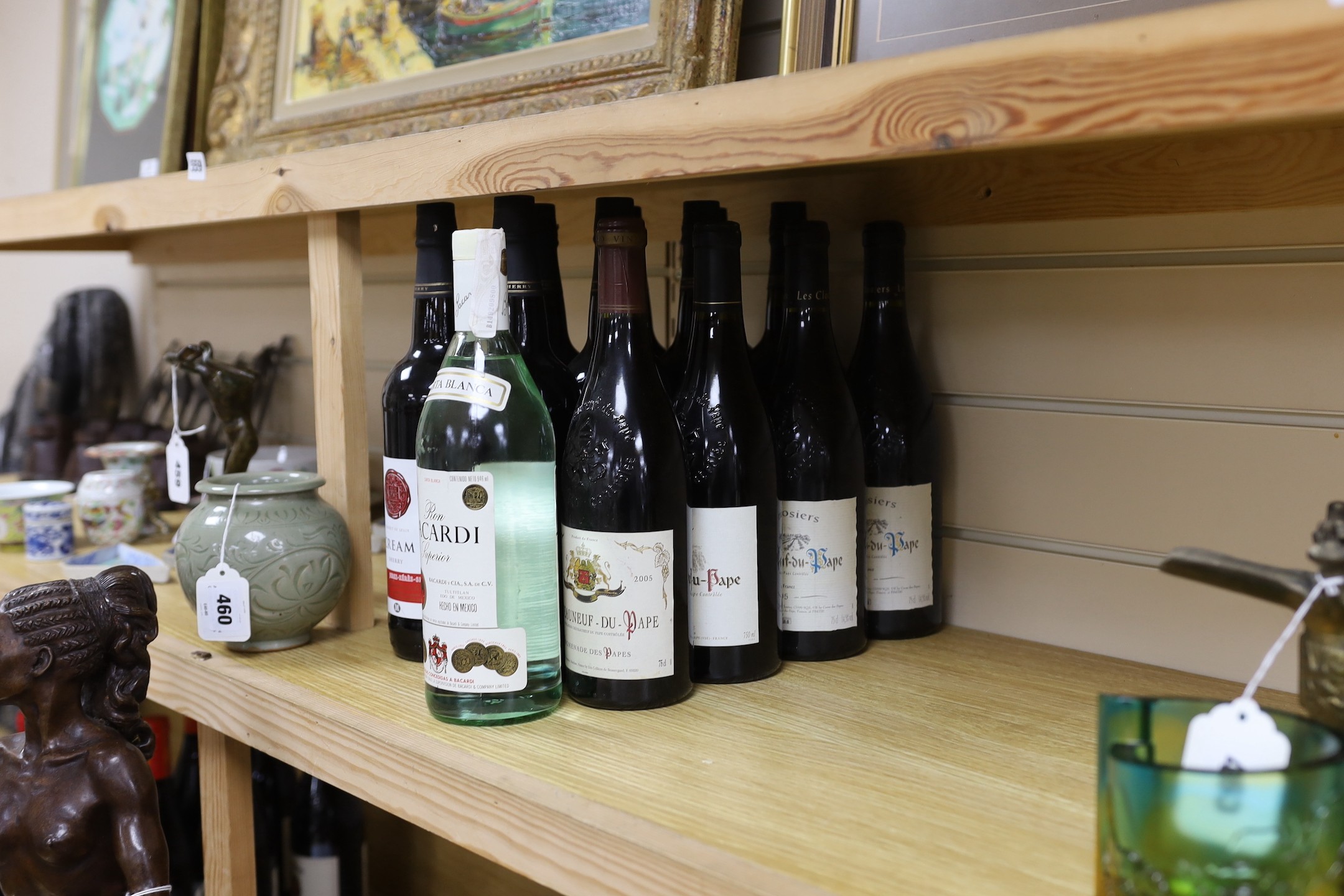 Eight bottles of Cream sherry, together with four bottles of Chateauneuf-du-Pape and a bottle of Barcadi (13)